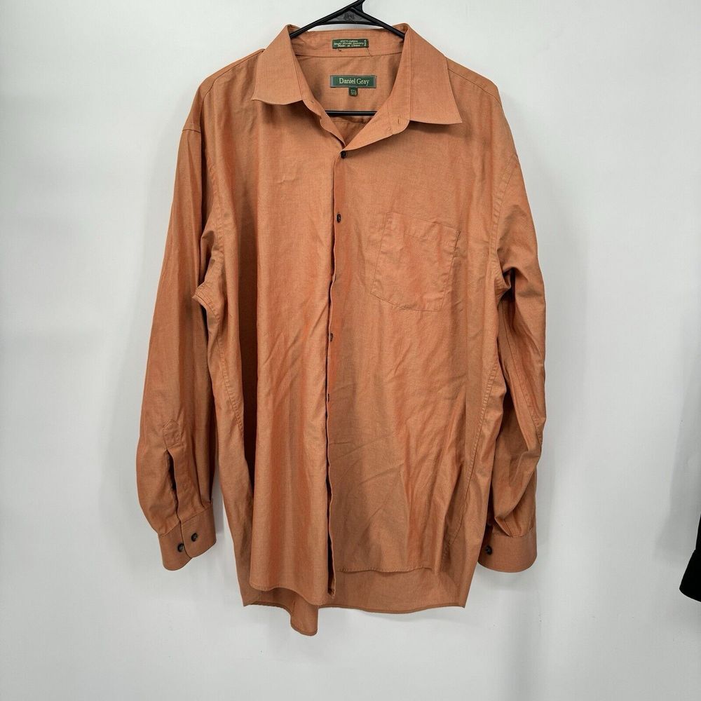 Daniel Gray 17.5 34/35 Button Down Shirt Mens Orange Cotton Long Sleeve Pocket‎
